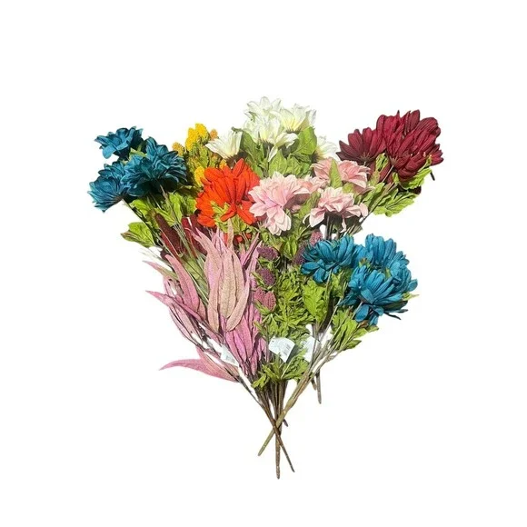 5 Lb Box 16 Bunch of Stemmed Artificial Faux Silk Flowers Colorful Variety 19” - Picture 3 of 16